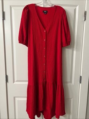 Maeve (by Anthropologie): Bright Red Button-Front V-Neck Midi/Maxi Dress ❣️